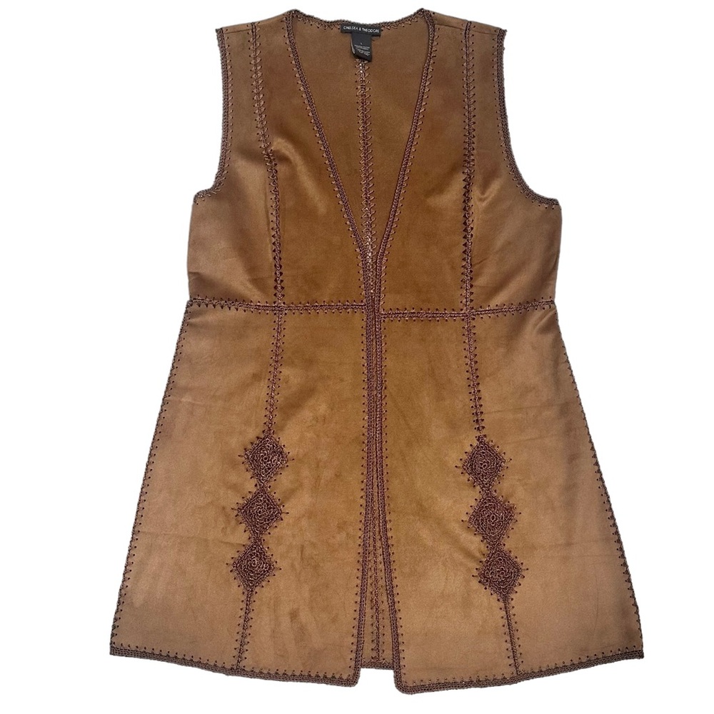 CHELSEA & THEODORE 1970's Style Western Boho Faux Suede Knit Vest - L